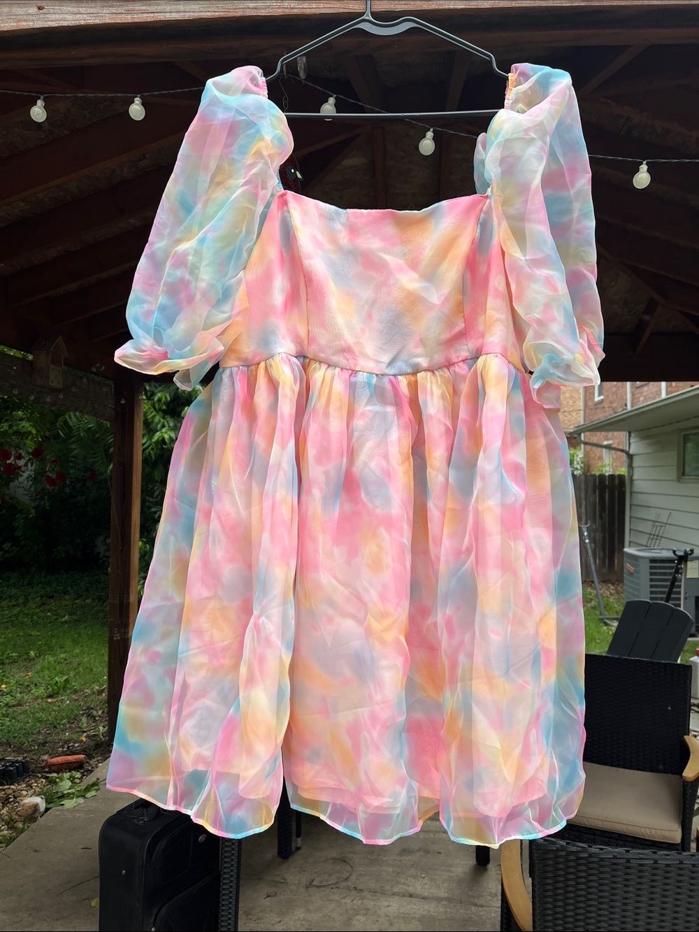 Women’s Pastel Watercolor Puff-Sleeve Dress 2xl
